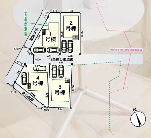 八王子市元八王子町の新築戸建て3号棟の区画図の写真