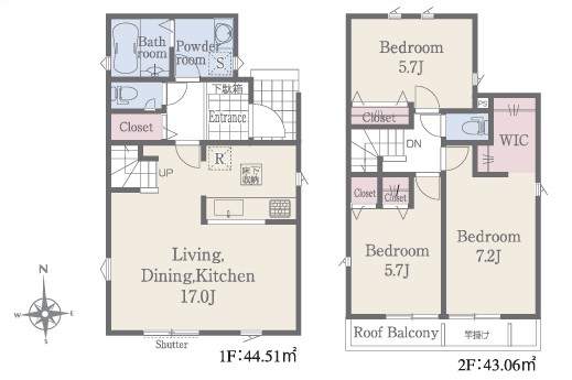 八王子市元八王子町3丁目の新築戸建て1号棟の間取図