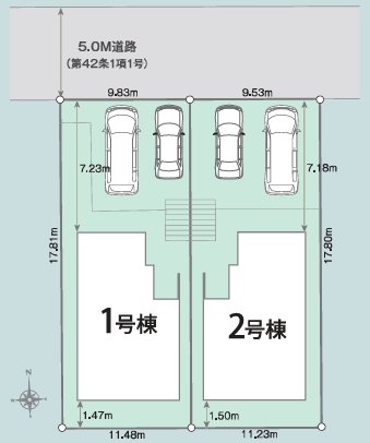 八王子市元八王子町3丁目の新築戸建て2号棟の区画図