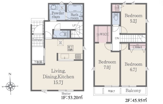 八王子市元八王子町3丁目の新築戸建て2号棟の間取図