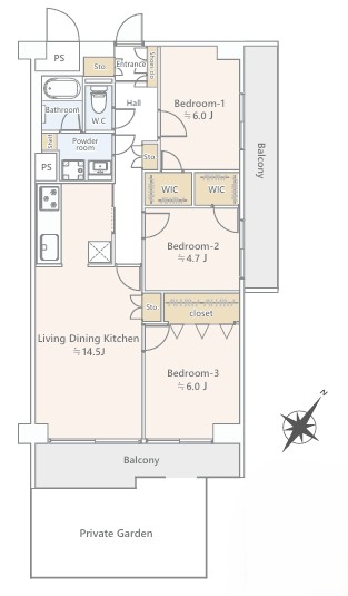 八王子市明神町1丁目の中古マンションの間取図の写真