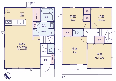 八王子市下恩方町の新築戸建ての間取図