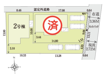 八王子市横川町の新築戸建て2号棟の区画図の写真