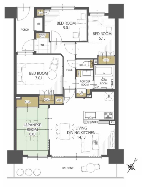 相模原市中央区上溝の中古マンション3階部分の間取図