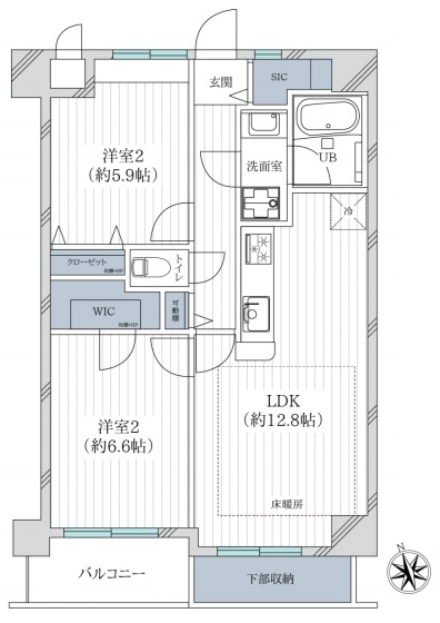 相模原市中央区鹿沼台1丁目の中古マンション6階部分の間取図