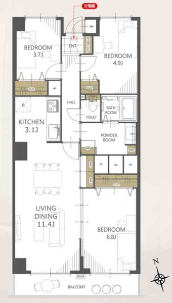 相模原市中央区鹿沼台2丁目の中古マンション2階部分の間取図