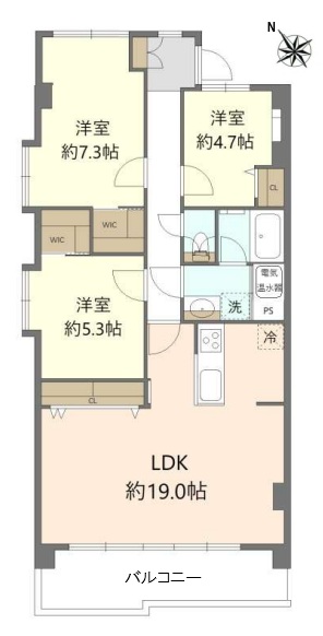相模原市中央区小山2丁目の中古マンション7階部分の間取図