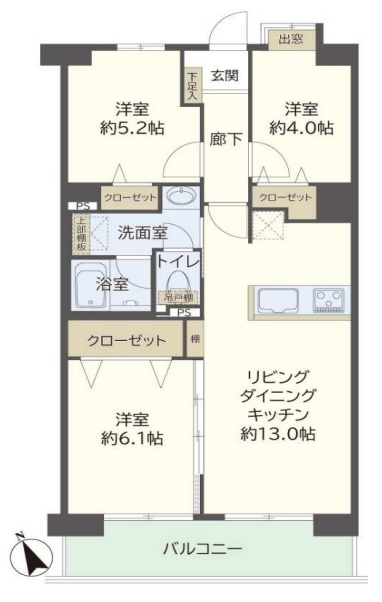 相模原市中央区相模原1丁目の中古マンション3階部分の間取図