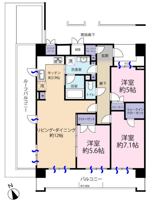 相模原市中央区相模原4丁目の中古マンション12階部分の間取図