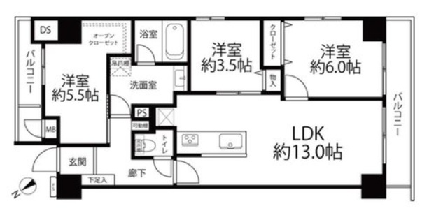 相模原市中央区相模原4丁目の中古マンション5階部分の間取図