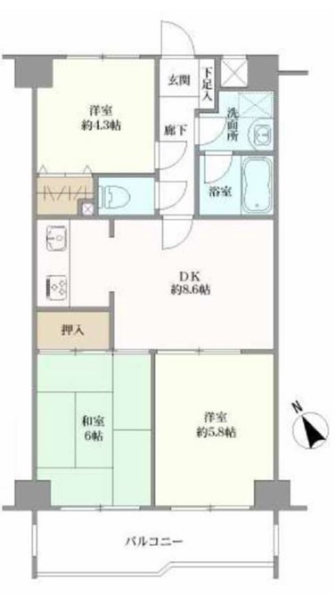 相模原市中央区相模原4丁目の中古マンション8階部分の間取図