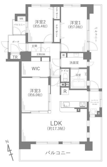 相模原市中央区相模原6丁目の中古マンション3階部分の間取図