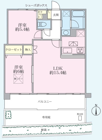 相模原市中央区清新2丁目の中古マンション1階部分の間取図
