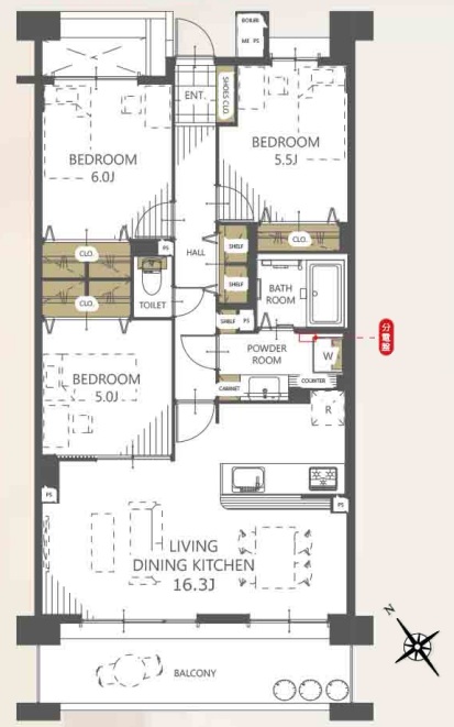 相模原市中央区清新5丁目の中古マンション2階部分の間取図