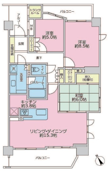 相模原市中央区清新5丁目の中古マンション7階部分の間取図