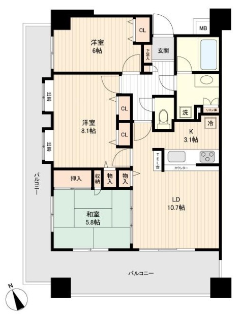 相模原市中央区矢部1丁目の中古マンション11階部分の間取図
