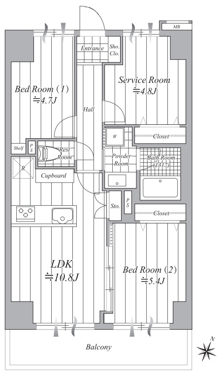 相模原市緑区橋本3丁目の中古マンション12階部分の間取図