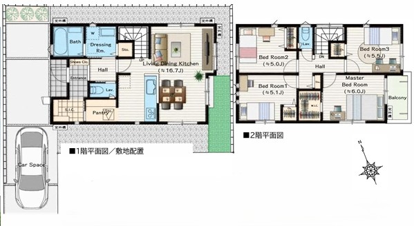 相模原市緑区東橋本3丁目の新築戸建て5号棟の間取図の写真