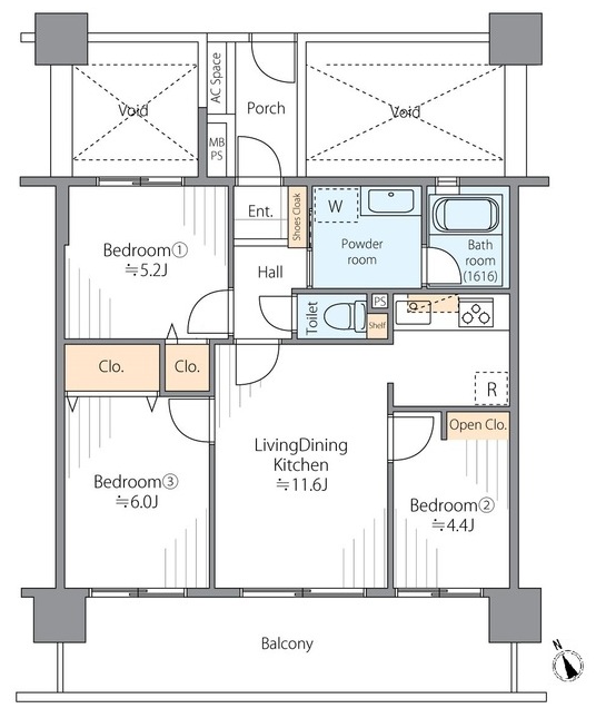 相模原市南区上鶴間本町3丁目の中古マンション5階部分の間取図