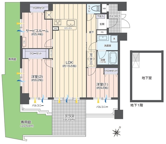 相模原市南区上鶴間本町4丁目の中古マンション1階部分の間取図