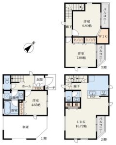 相模原市南区南台4丁目の新築戸建て1号棟の間取図の写真