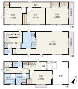 相模原市南区南台4丁目の新築戸建て3号棟の間取図の写真