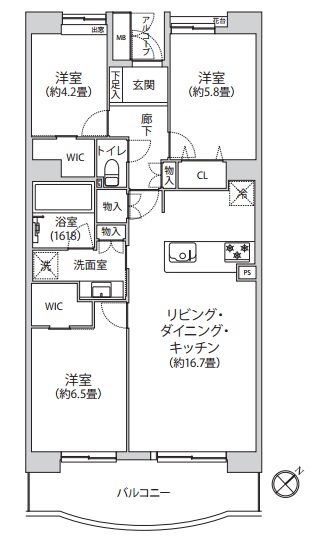 相模原市南区相模大野6丁目の中古マンション4階部分の間取図