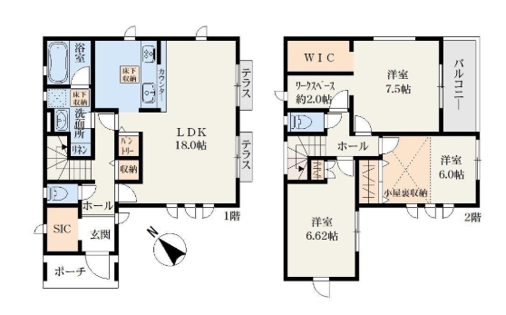 相模原市中央区上溝の新築戸建て1号棟の間取図の写真