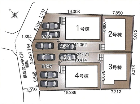 相模原市中央区上溝の新築戸建て2号棟の区画図の写真