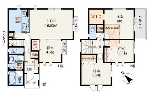 相模原市中央区上溝の新築戸建て2号棟の間取図の写真