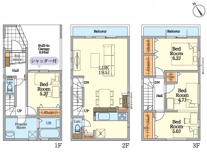 相模原市中央区小町通1丁目の新築戸建て1号棟の間取図の写真