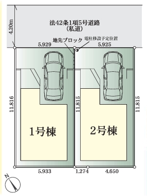 相模原市中央区小町通1丁目の新築戸建て2号棟の区画図の写真