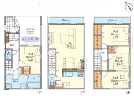 相模原市中央区小町通1丁目の新築戸建て2号棟の間取図の写真
