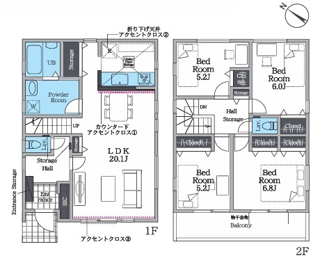 相模原市中央区小山1丁目の新築戸建て1号棟の間取図の写真