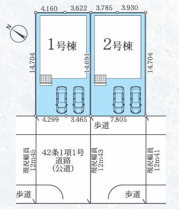 相模原市中央区小山1丁目の新築戸建て2号棟の区画図の写真