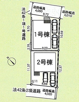 相模原市中央区田名の新築戸建て1号棟の区画図の写真