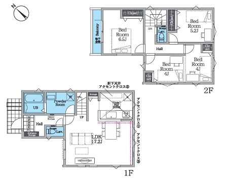 相模原市中央区由野台1丁目の新築戸建て1号棟の間取図の写真