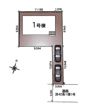 相模原市中央区陽光台4丁目の新築戸建ての区画図の写真
