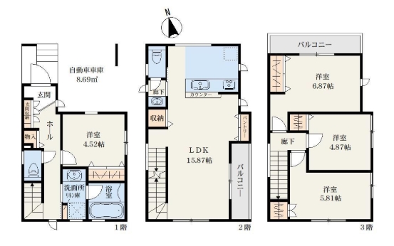 相模原市緑区東橋本3丁目の新築戸建て1号棟の間取図の写真