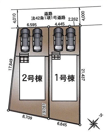 相模原市緑区下九沢の新築戸建て2号棟の区画図の写真