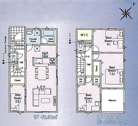 相模原市緑区下九沢の新築戸建て2号棟の間取図の写真
