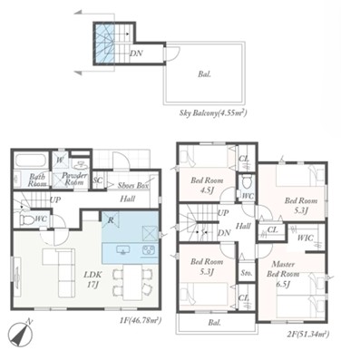 相模原市南区新磯野1丁目の新築戸建ての間取図の写真