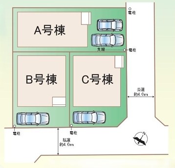 相模原市南区相模台6丁目の新築戸建てA号棟の区画図の写真