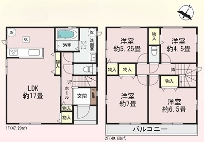 相模原市南区相模台6丁目の新築戸建てB号棟の間取図の写真