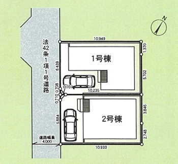 相模原市南区相武台3丁目の新築戸建て1号棟の区画図の写真