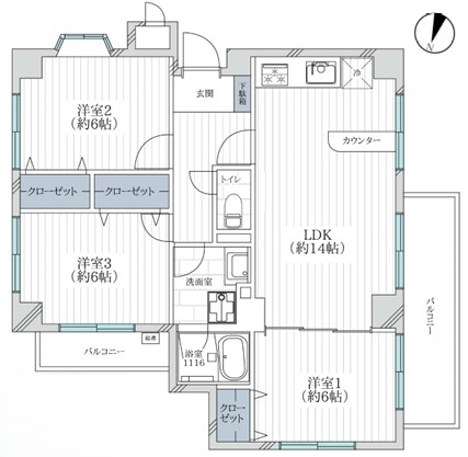 町田市小川5丁目の中古マンションの間取図の写真