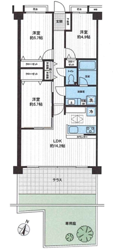 町田市玉川学園7丁目の中古マンションの間取図の写真