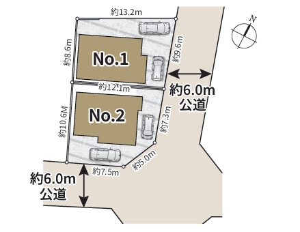 八王子市山田町の新築戸建て2号棟の区画図の写真