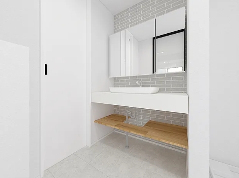 町田市東玉川学園2丁目の新築戸建ての洗面化粧台の写真