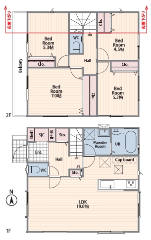 町田市小山町の新築戸建ての2号棟の間取図の写真